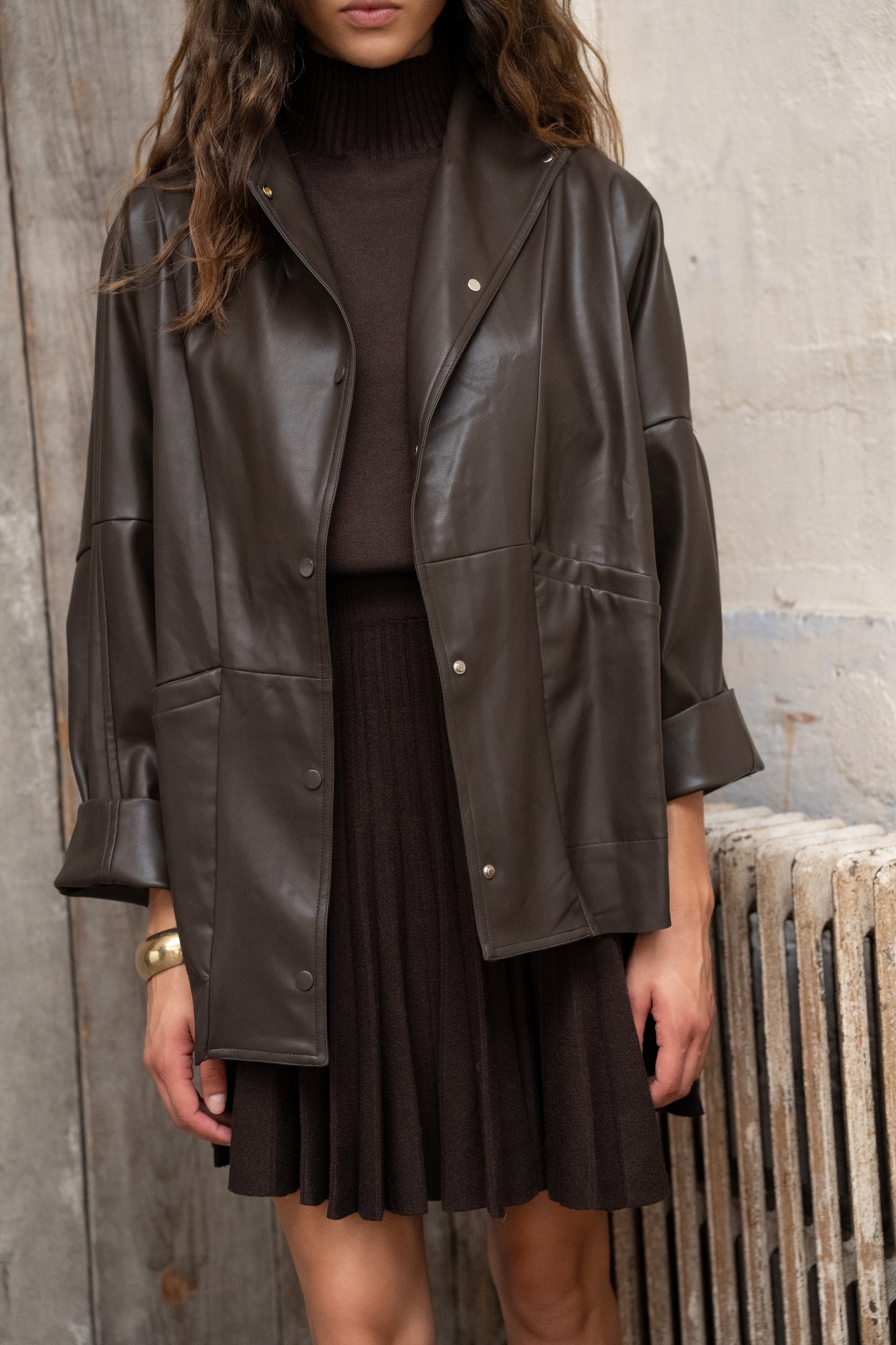 Beth burgundy funnel neck leather jacket