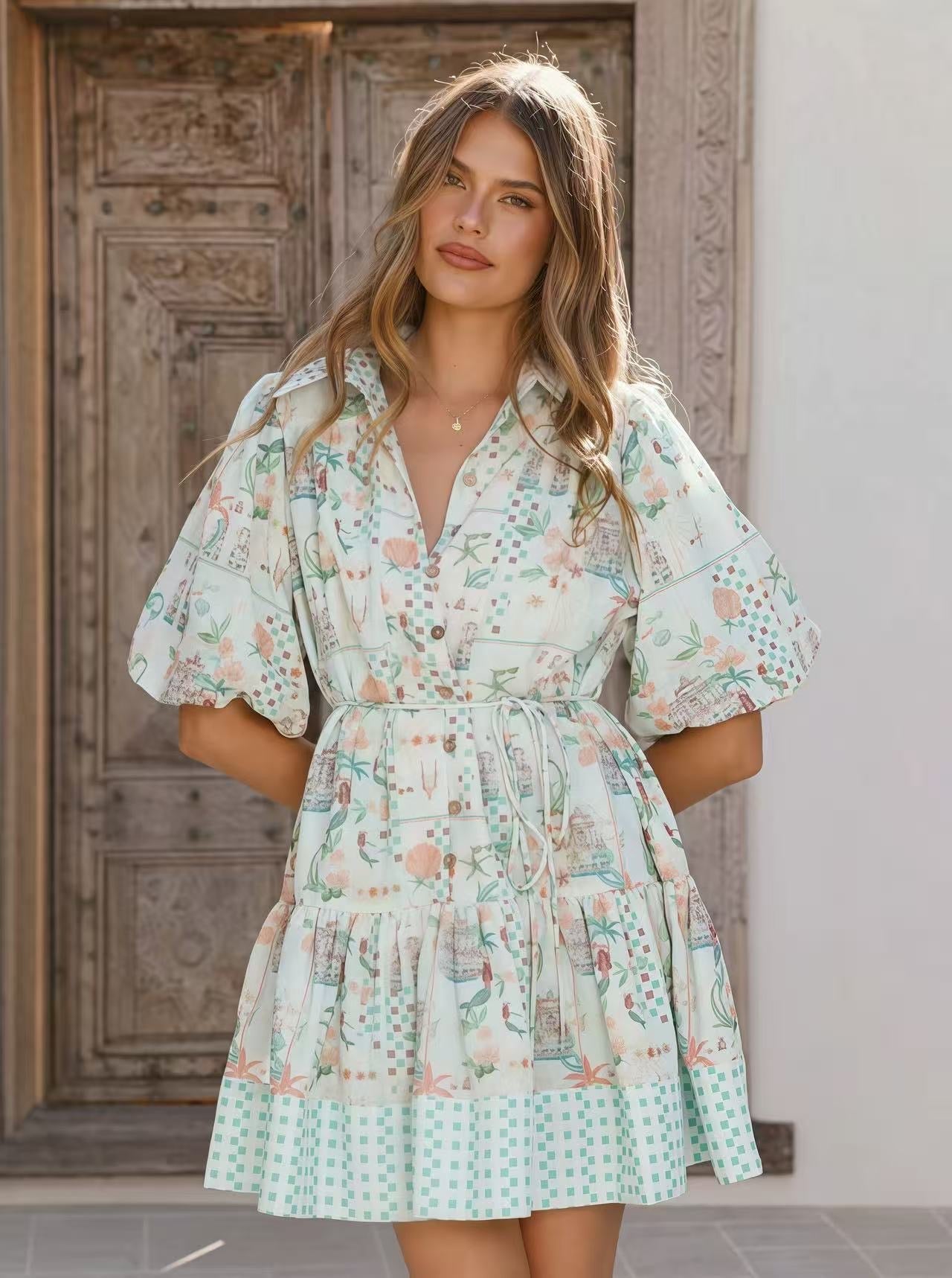 Misha blue tropical floral mini dress