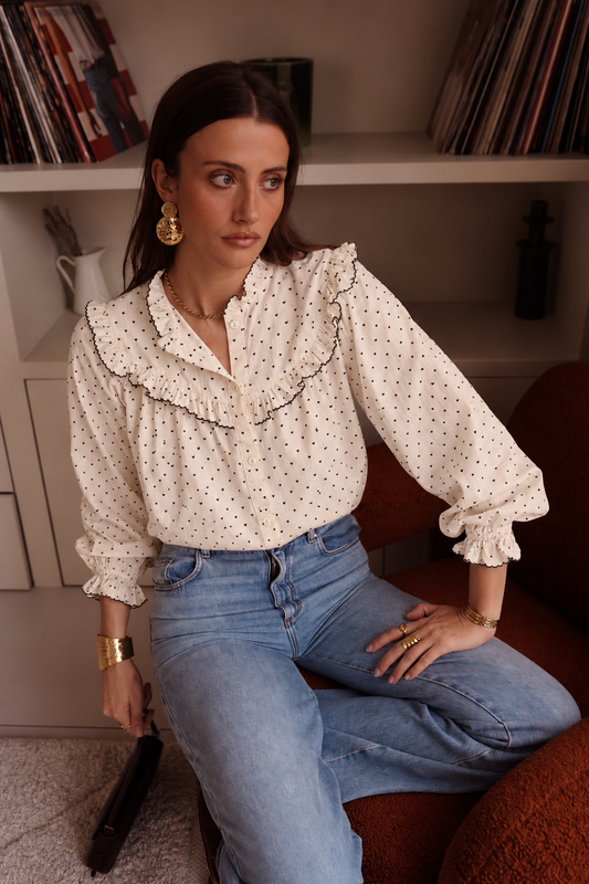 Tara black heart frill blouse
