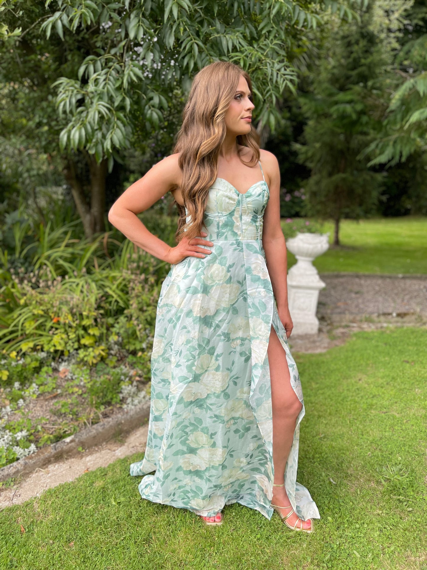 Charlotte mint floral long bustier dress