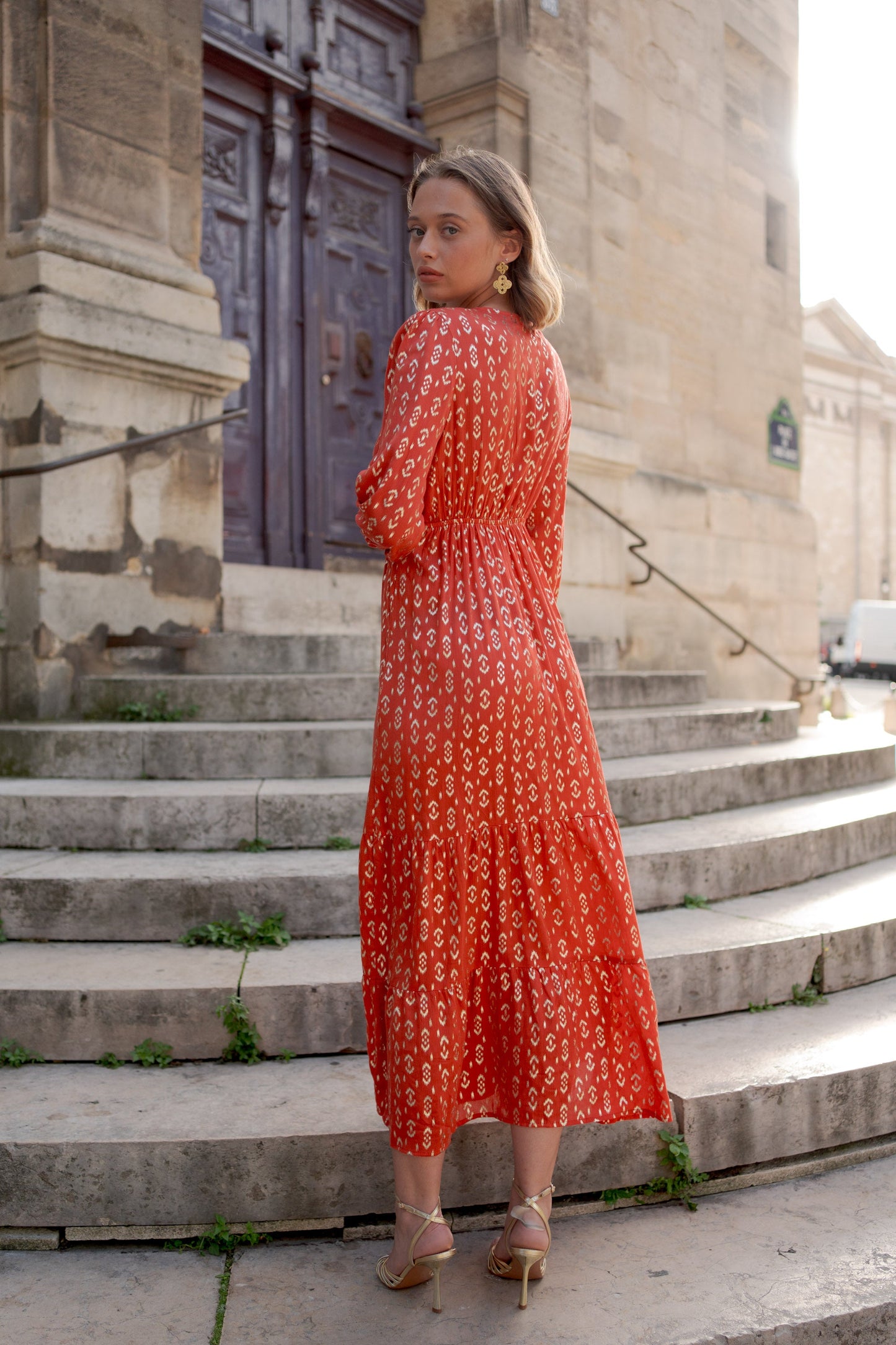 Erin metallic red boho dress