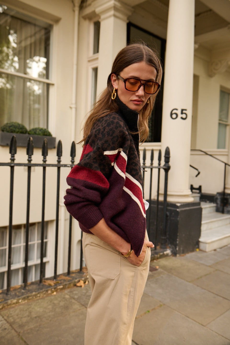 Sadie leopard and burgundy zip cardigan