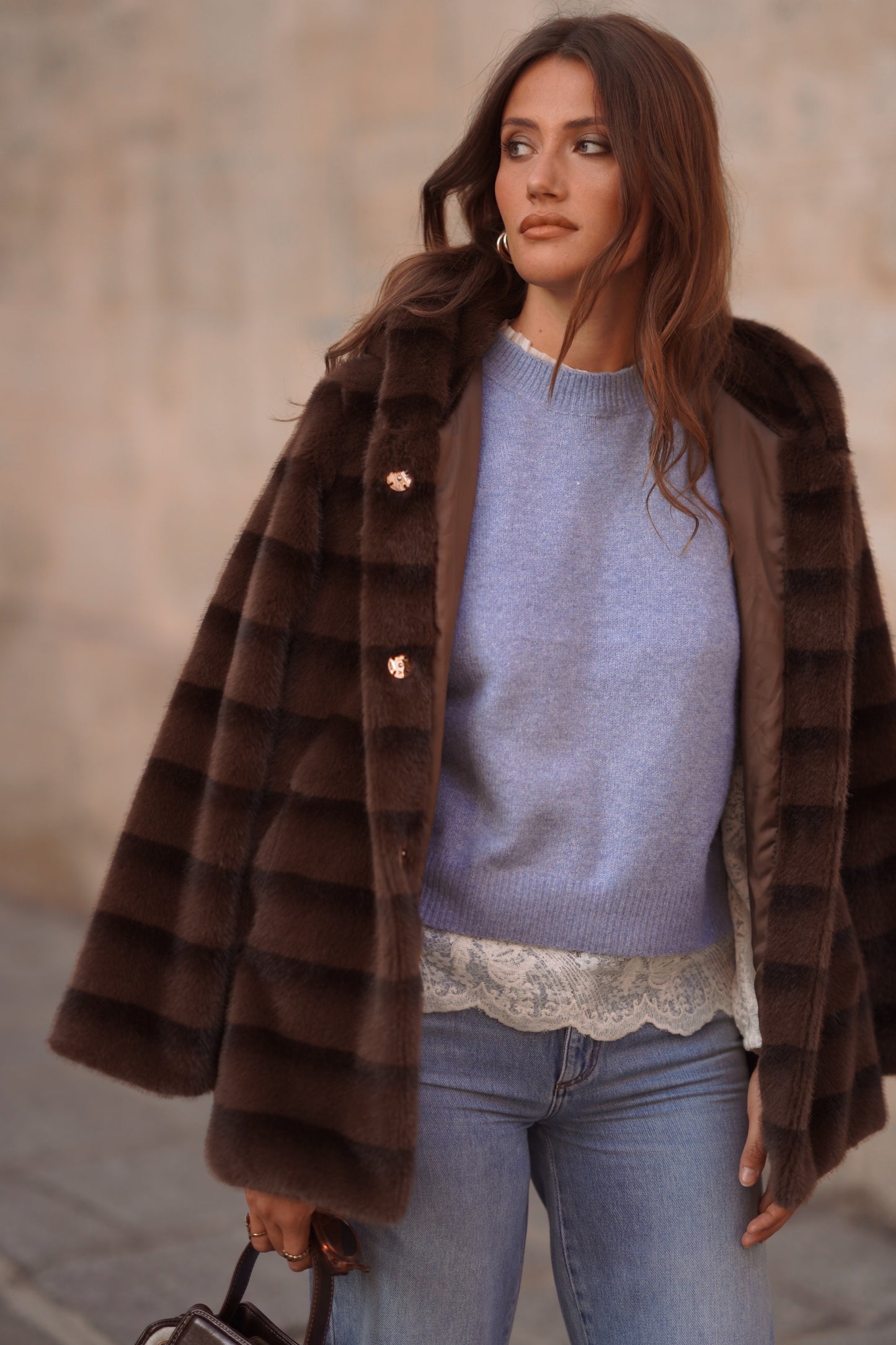 Penelope blue knit gilet & blouse set