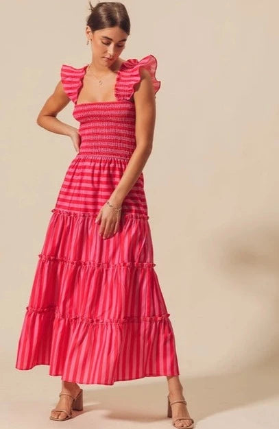 Amelia Multi Colour Stripe Tiered Maxi Dress