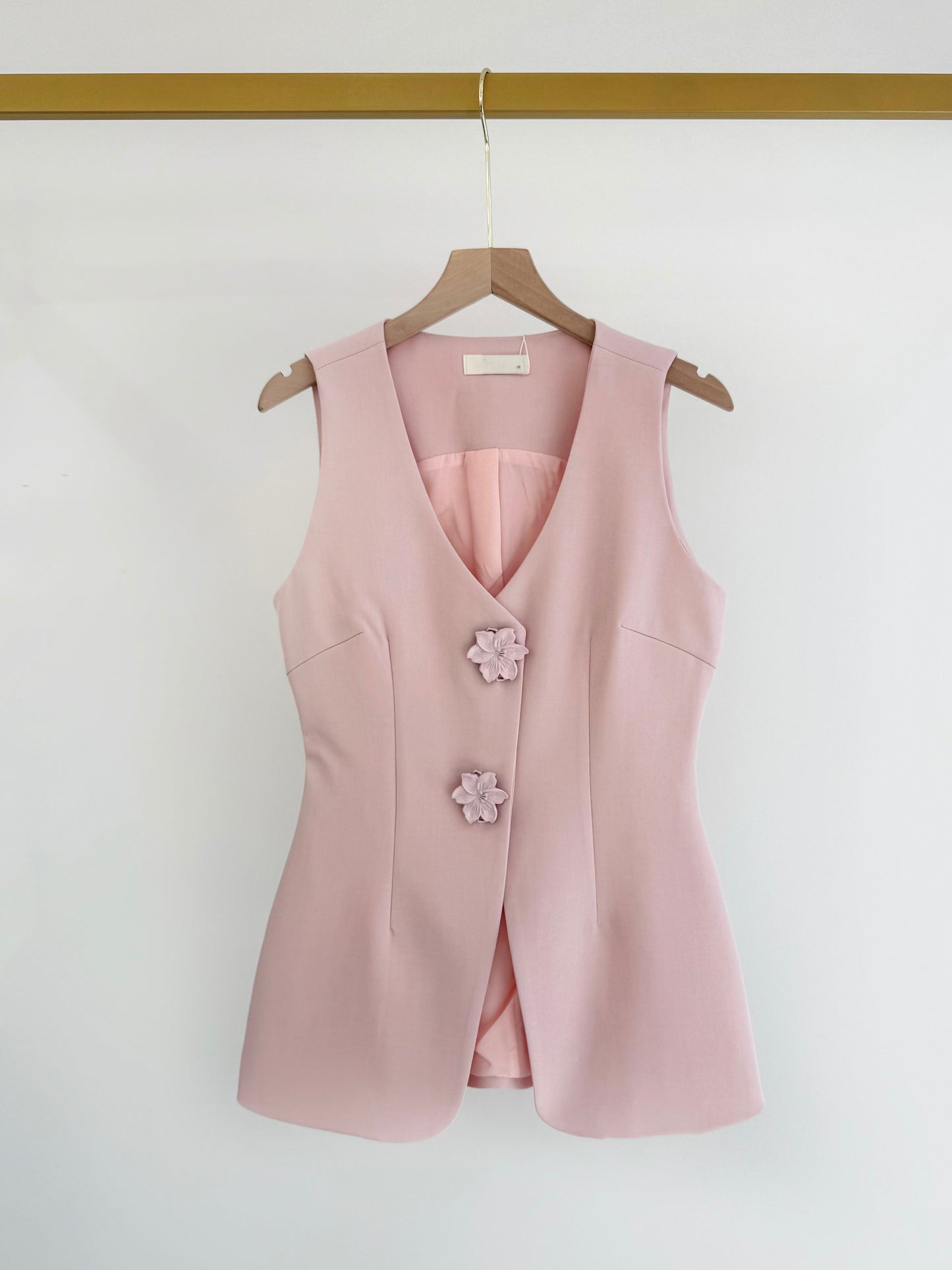 Olivia powder pink floral button waistcoat