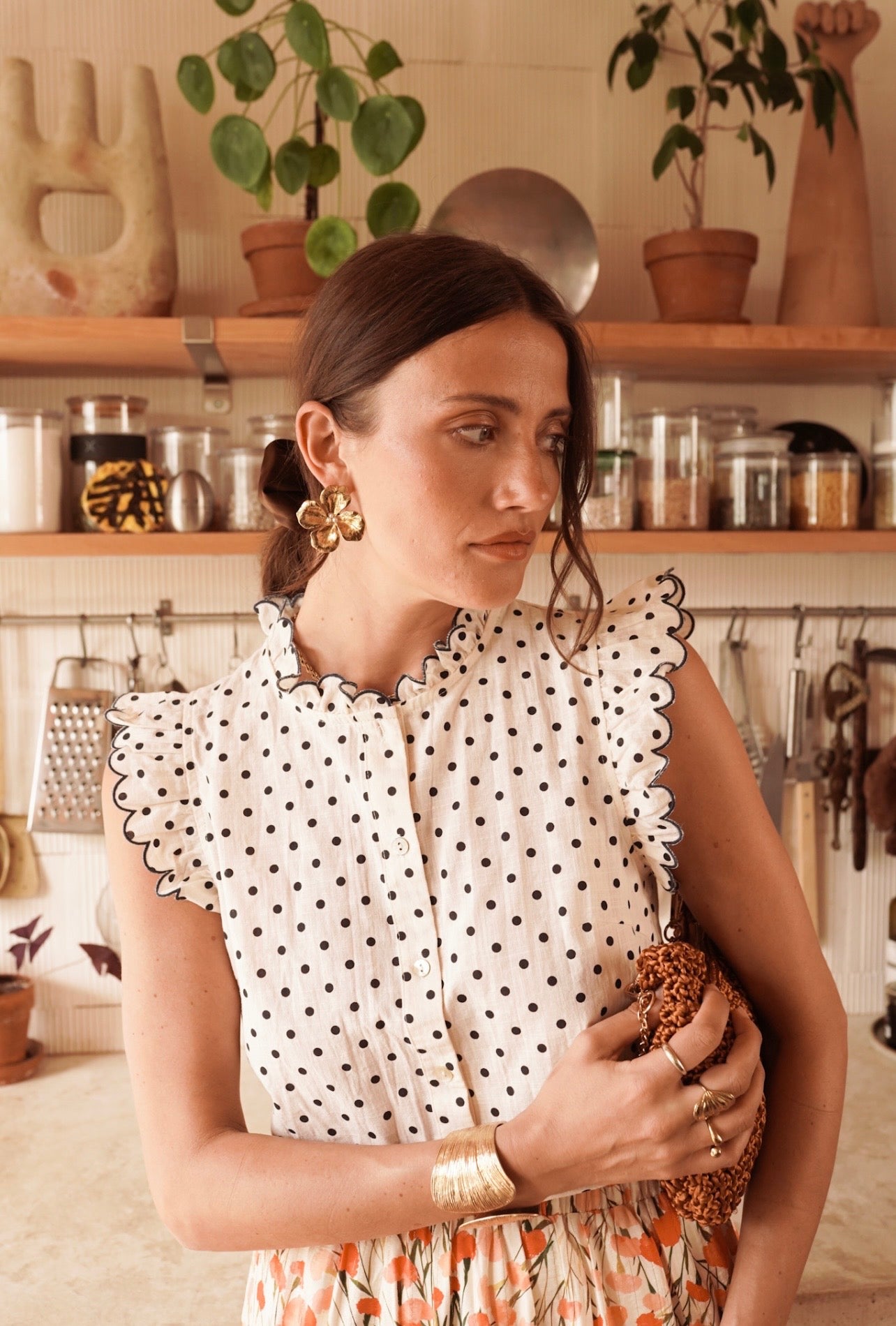 Isabella navy polka dot sleeveless blouse