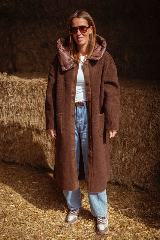 Lauren teddy chocolate brown long coat with oversized hood