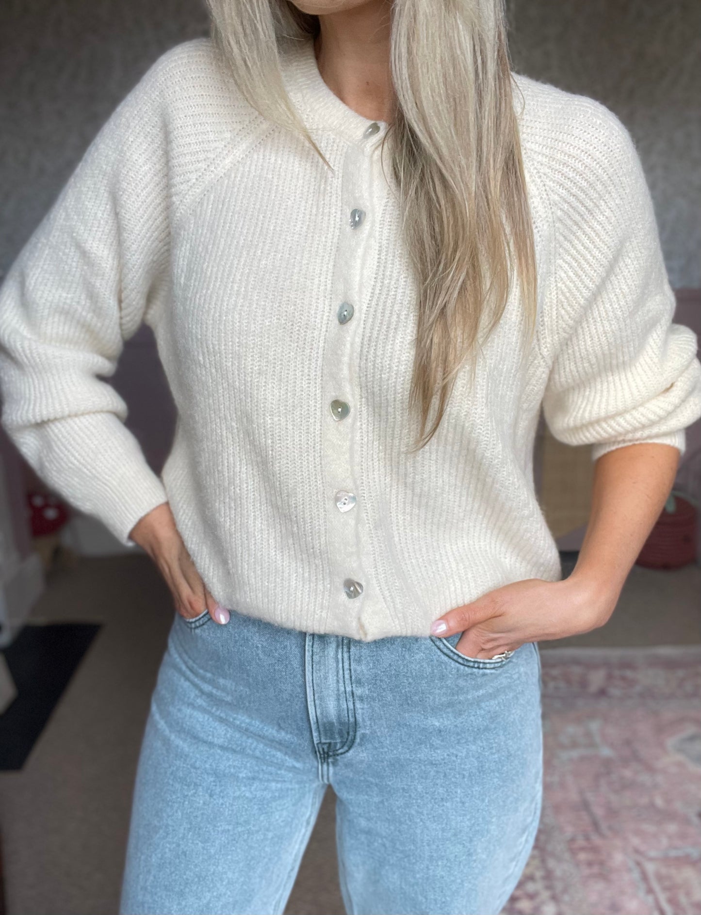 Isla ivory alpaca heart button cardigan