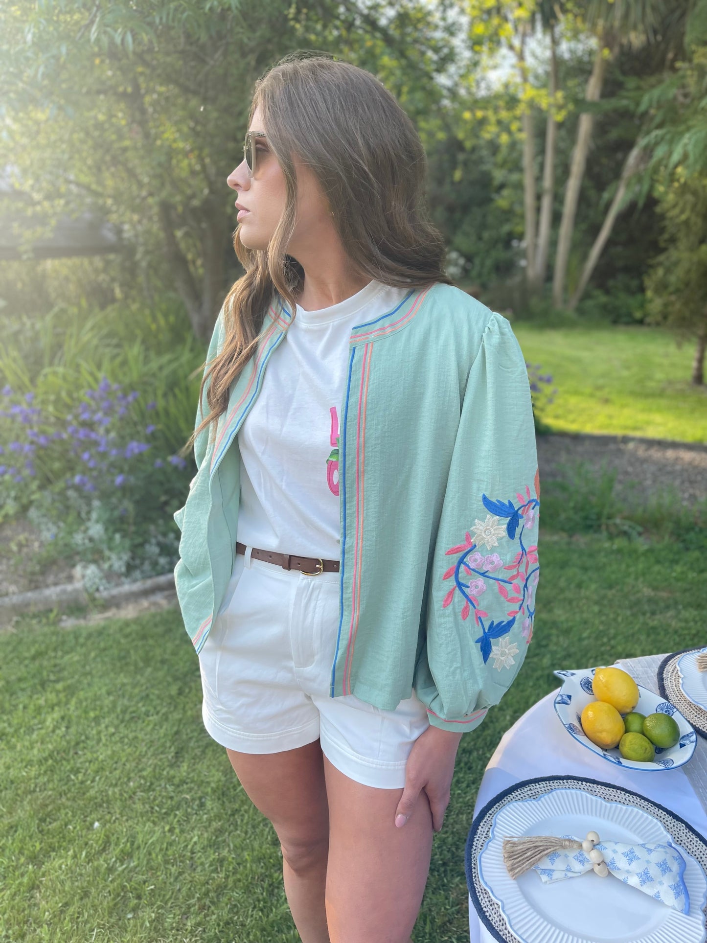 Cecilia sage green floral boho jacket