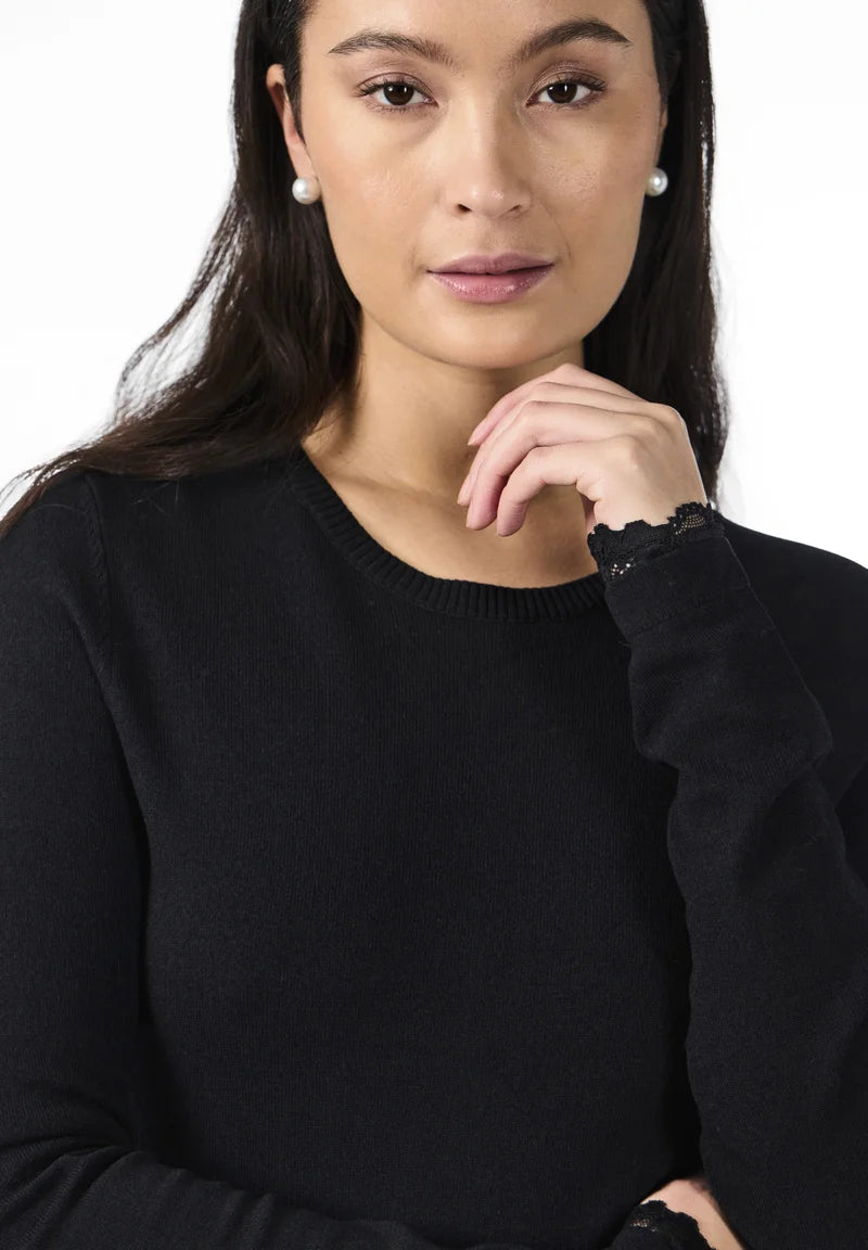 YAS Black knit dress with lace trim