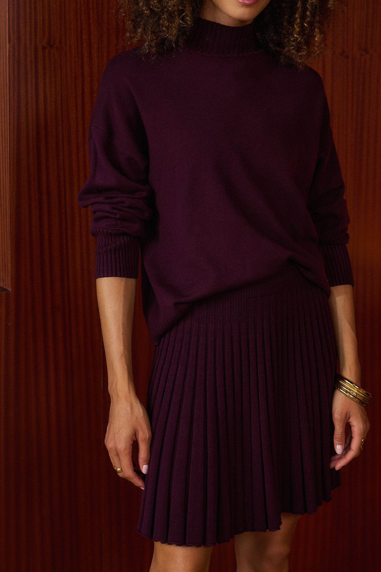 Elise burgundy shirt pleated skirt