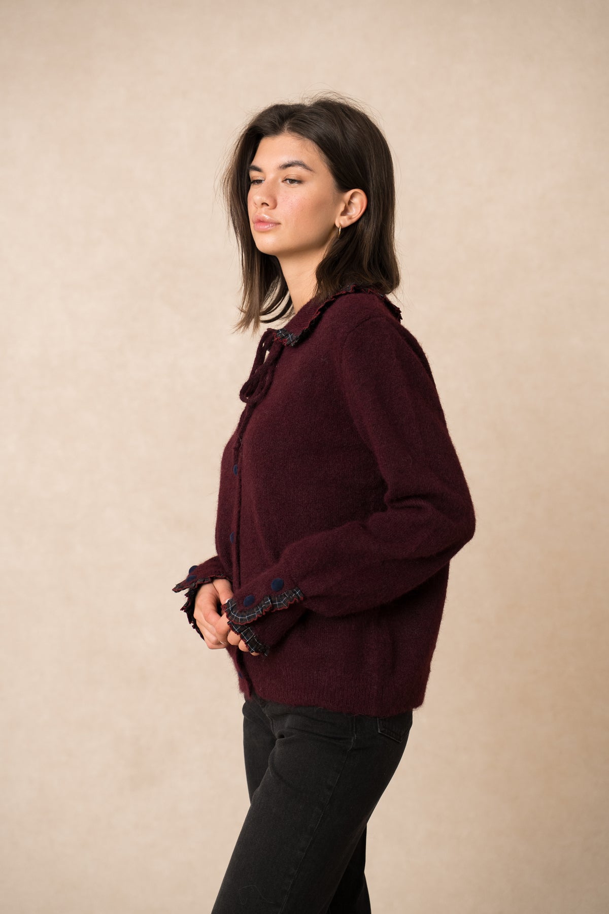 Justine burgundy Peter Pan collar jumper