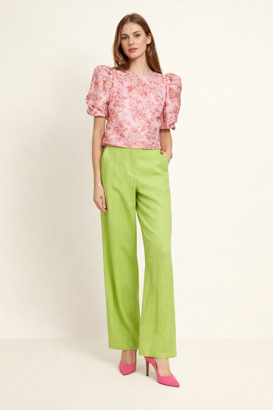 Olivia pink jacquard balloon sleeve top