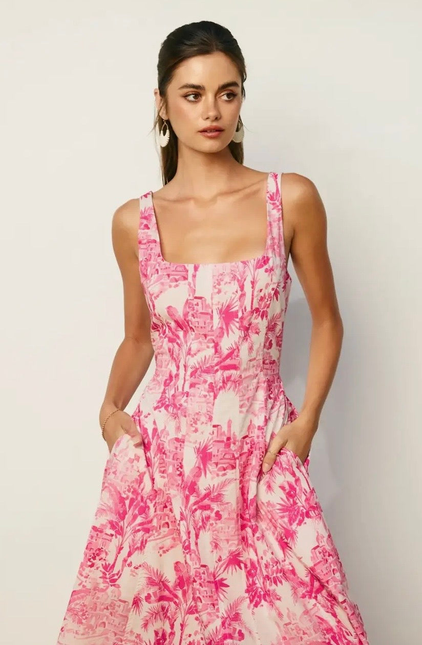 Laguna palm square neck panelled dress