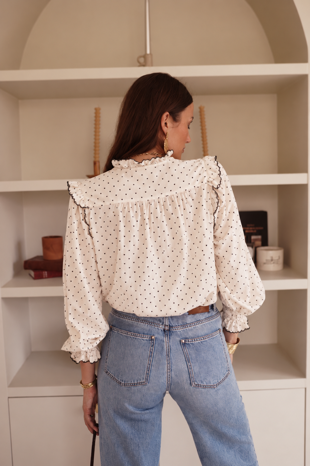 Tara black heart frill blouse