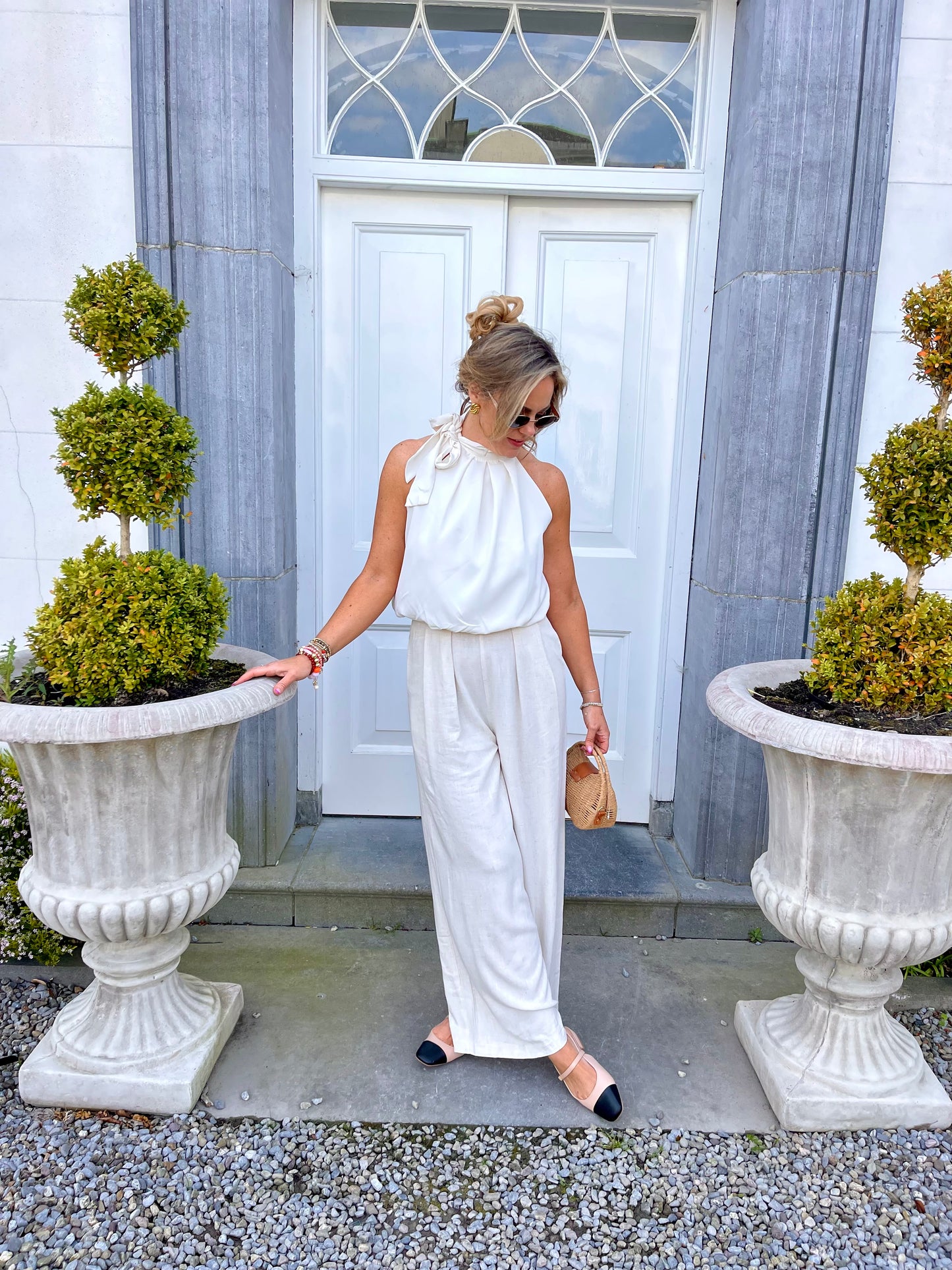 Justine bow neck cream top