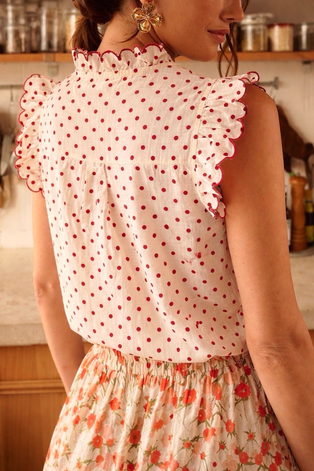 Isabella red polka dot sleeveless blouse