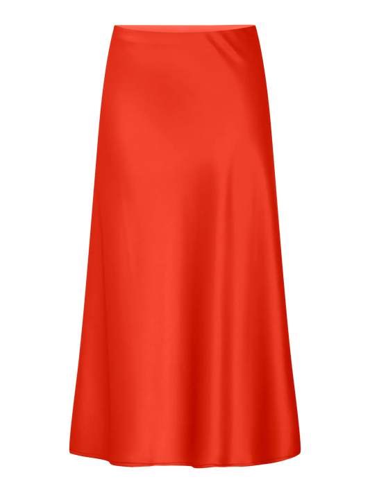 YASPELLA midi satin orange red slip skirt