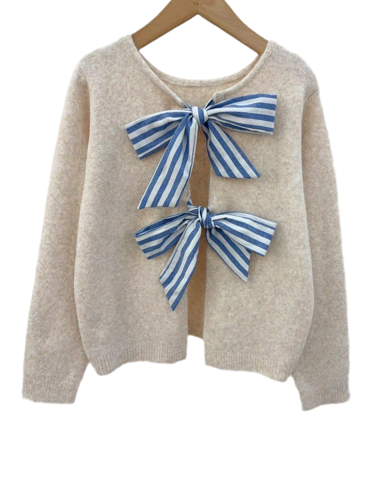 Erin beige jumper with striped bow back detail