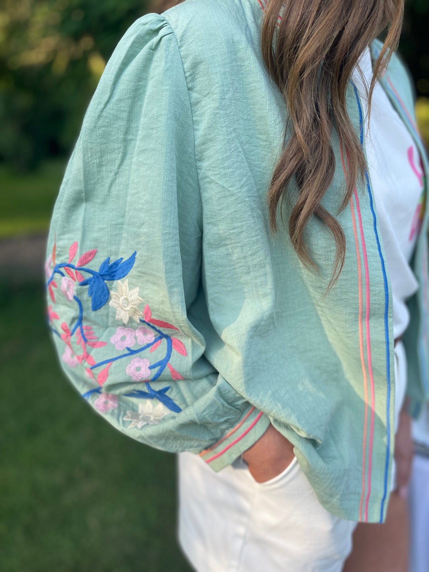 Cecilia sage green floral boho jacket