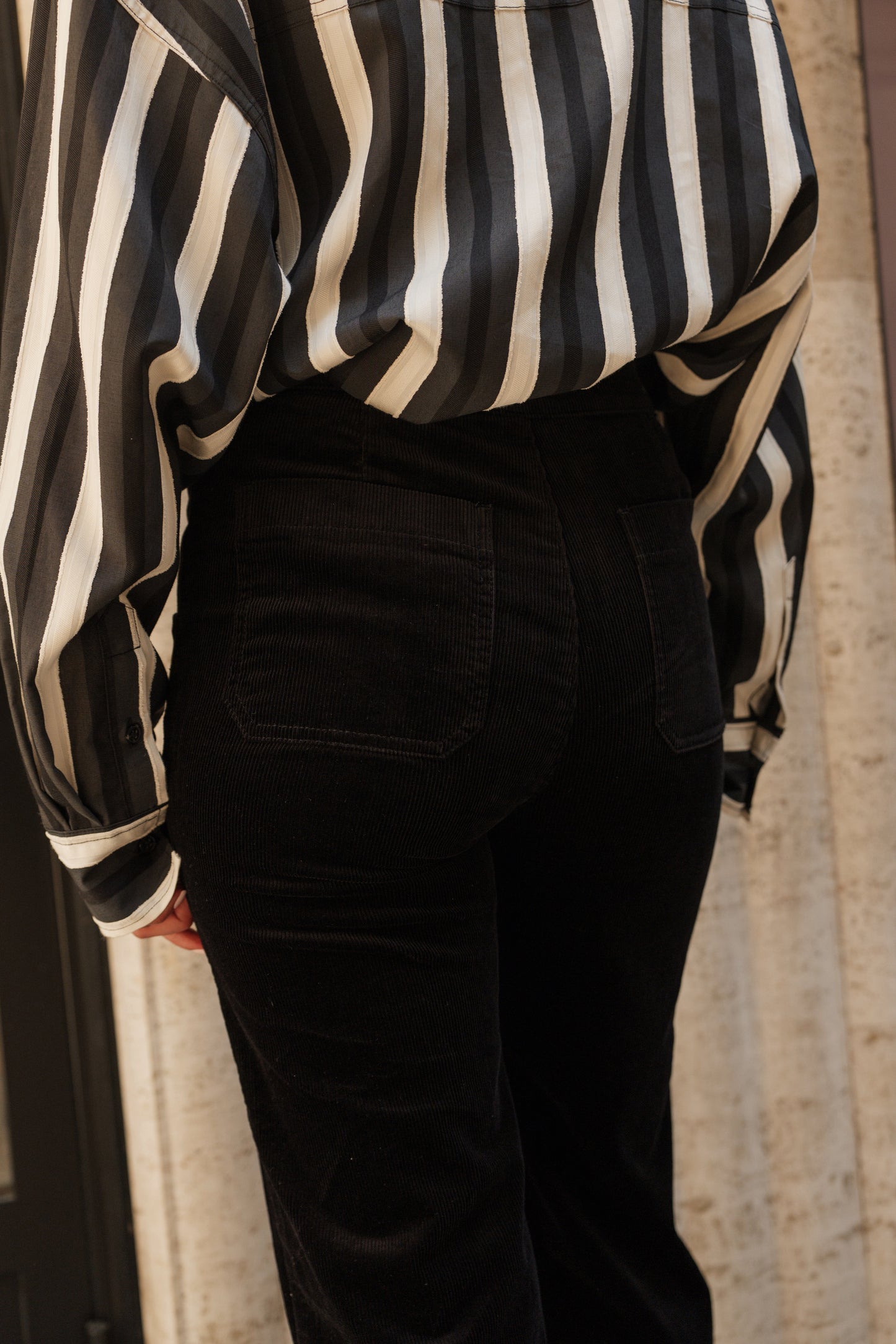 Victo Wide leg black cords with gold front buttons