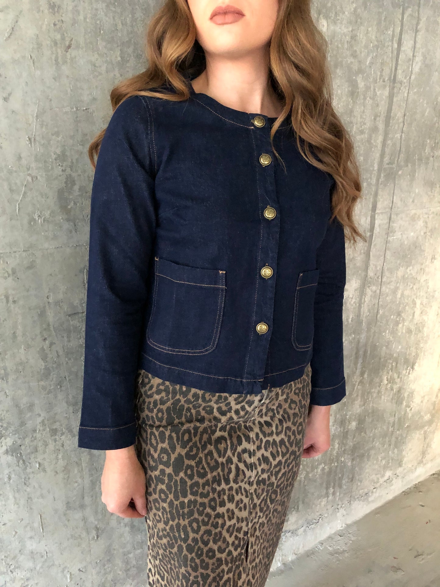 Victoire denim jacket with gold buttons