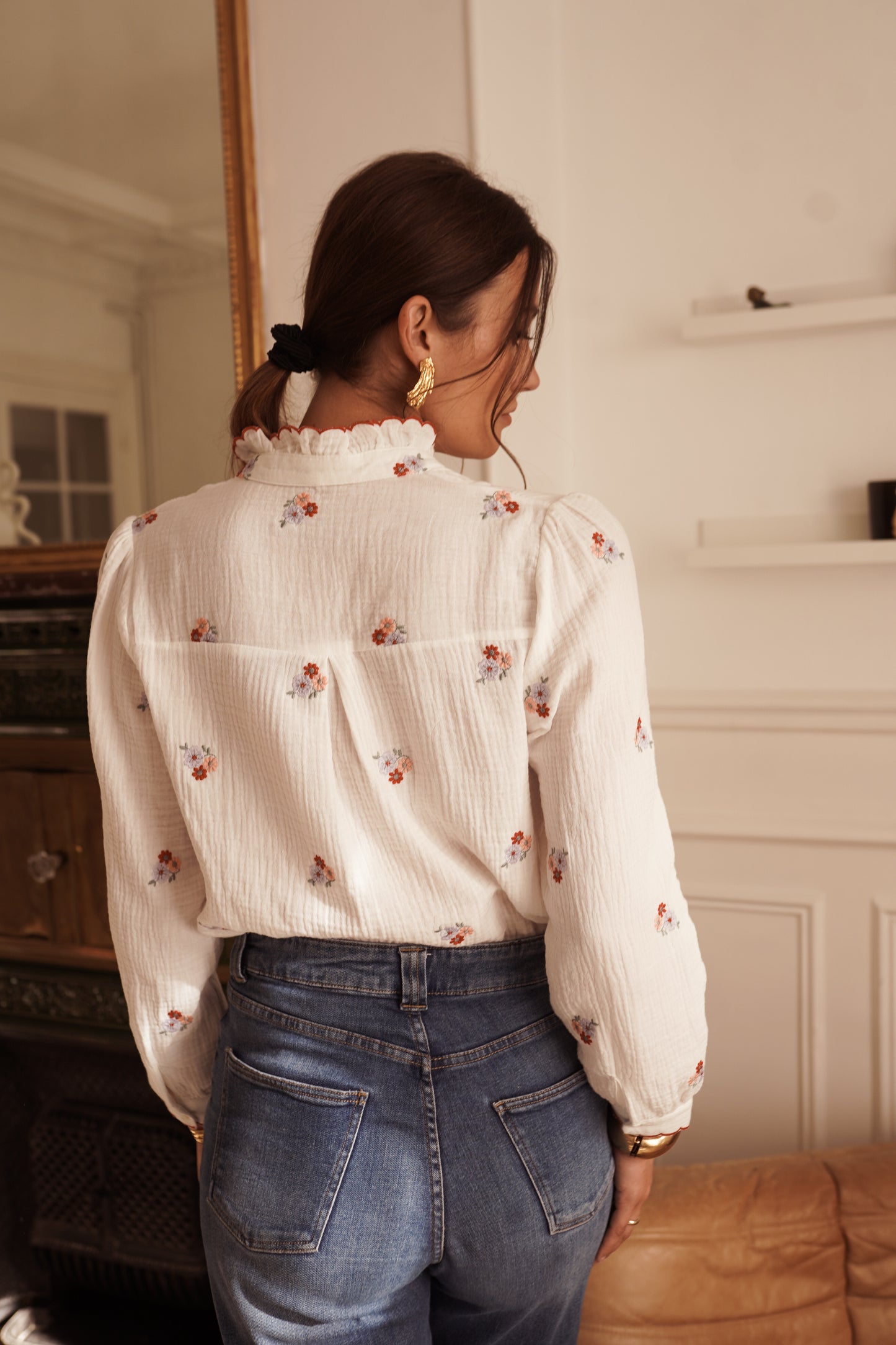 Chloe floral embroidered trim blouse