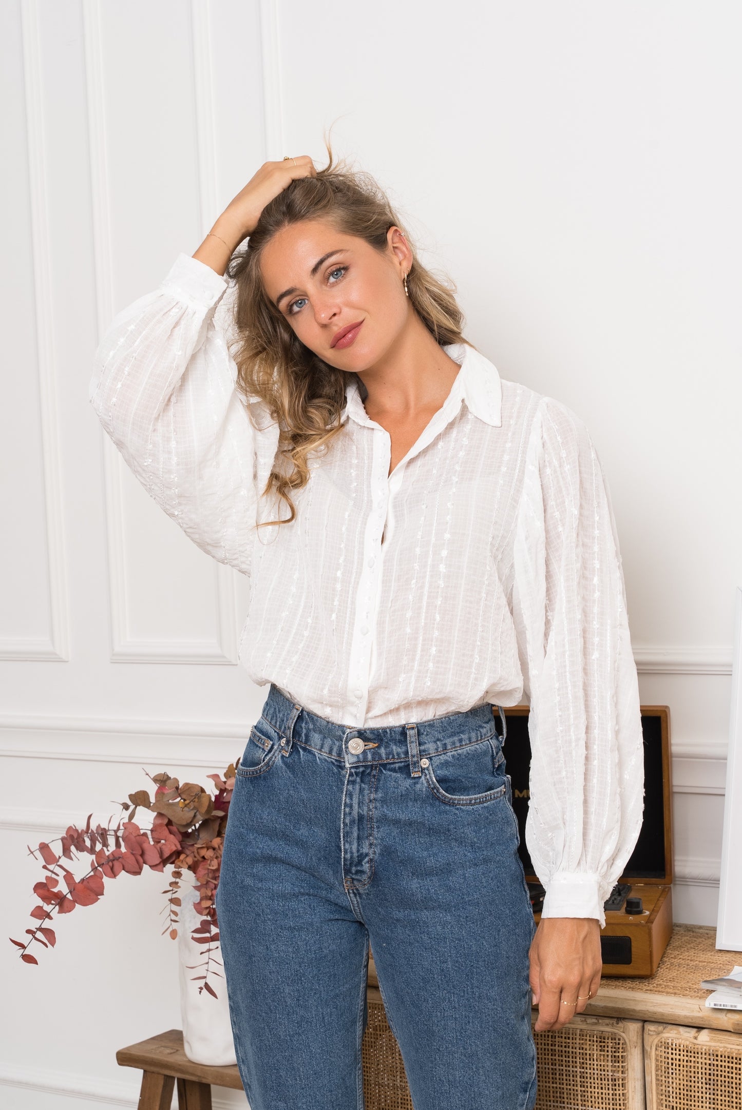 Cora balloon sleeve blouse white