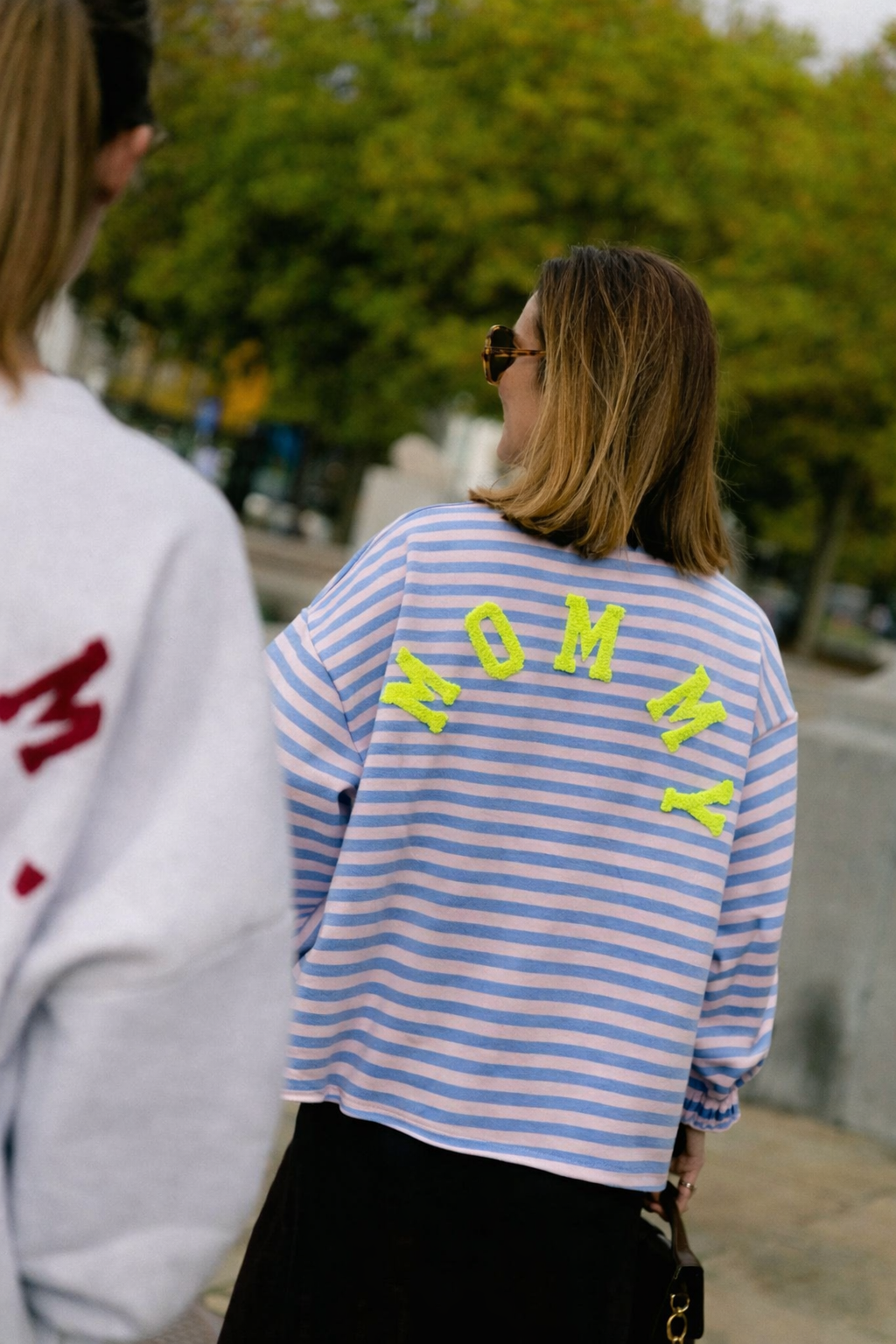 Preorder Mommy blue stripe neon yellow sweatshirt