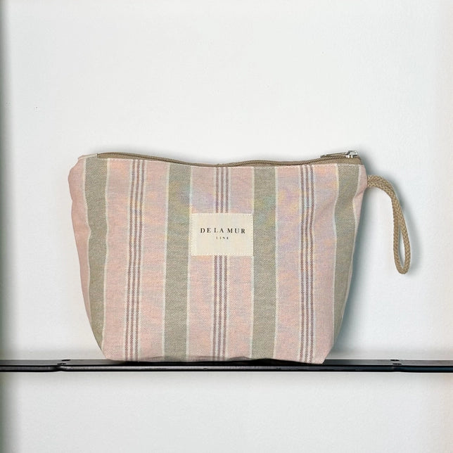 Pink Striped Linen Toiletry Bag