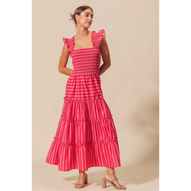 Amelia Multi Colour Stripe Tiered Maxi Dress