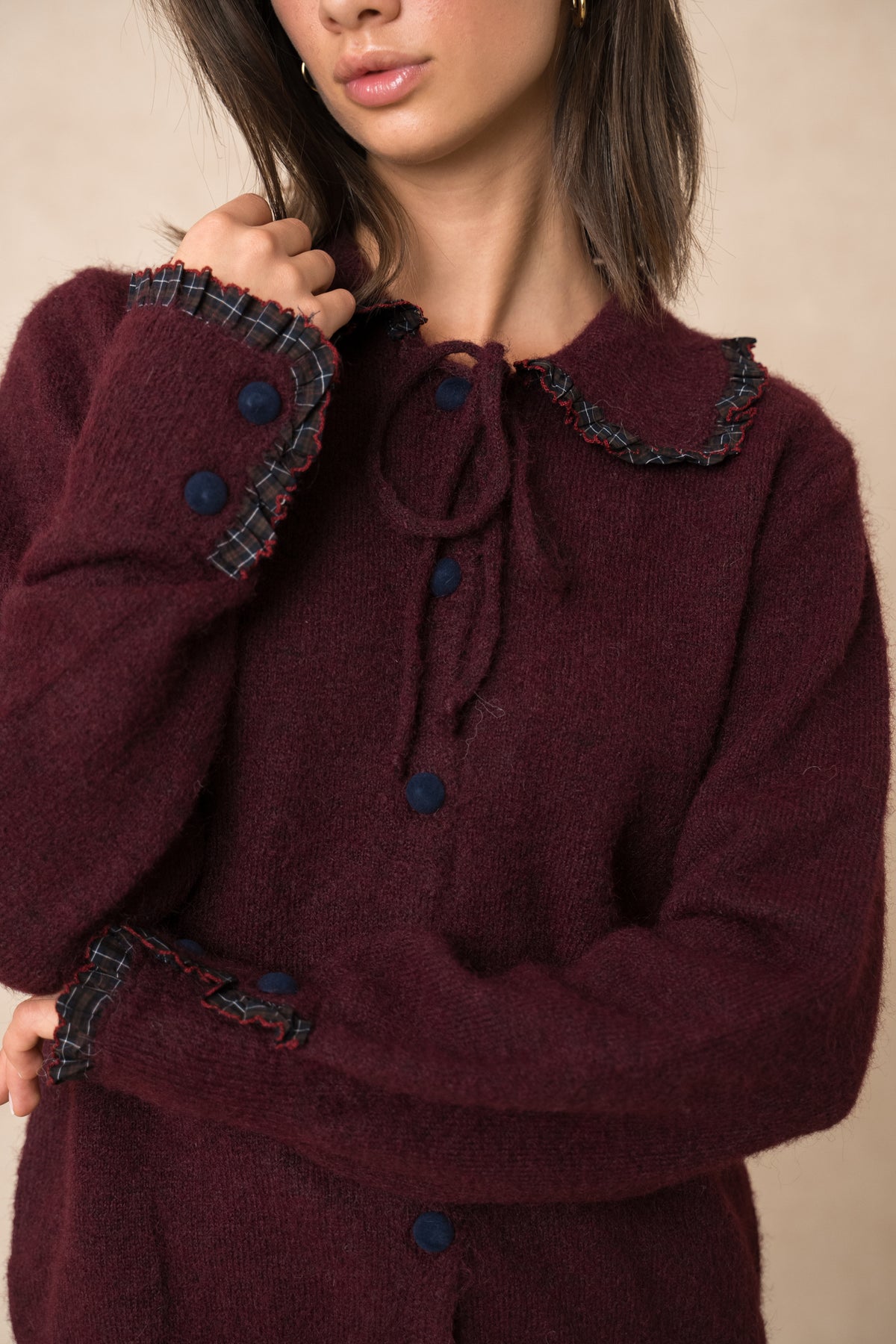 Justine burgundy Peter Pan collar jumper