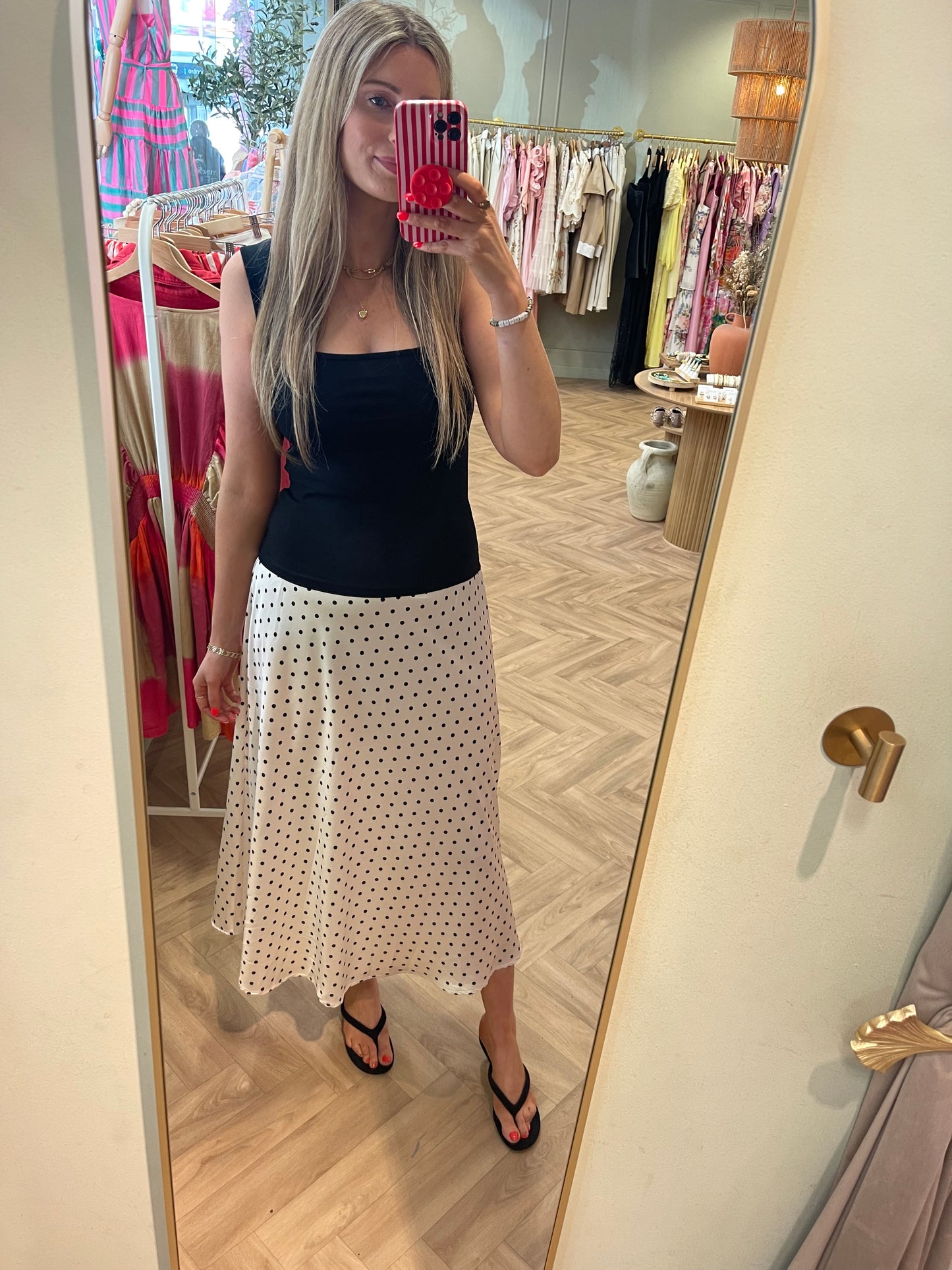 Kylie satin polka dot long skirt