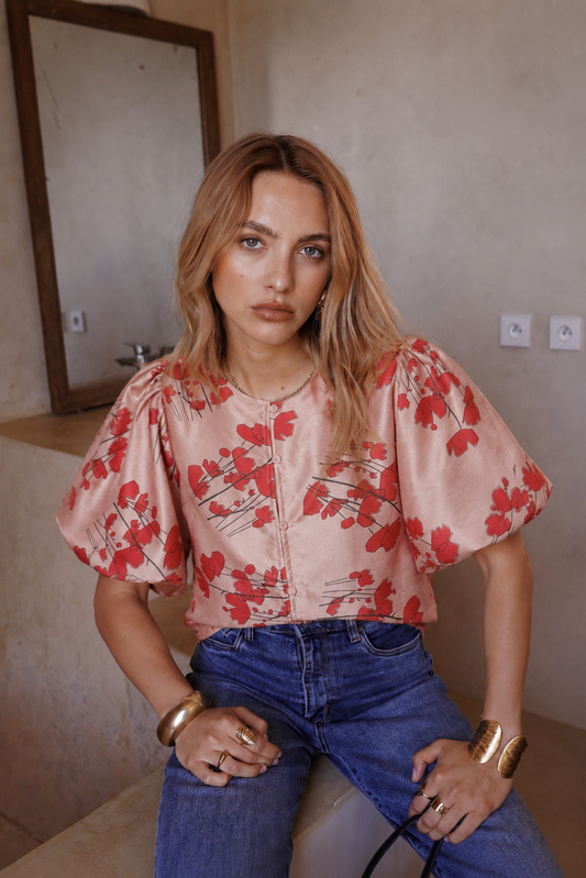 Lara floral pink puff sleeve jacket