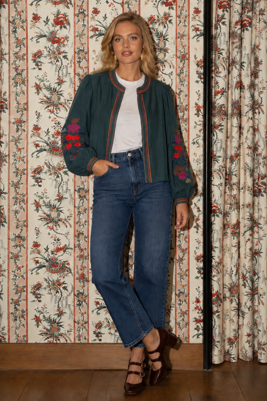 Cecilia forest green floral boho jacket