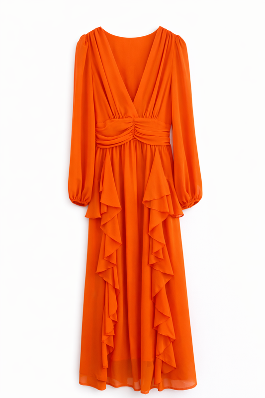 Bella orange floaty balloon sleeve dress