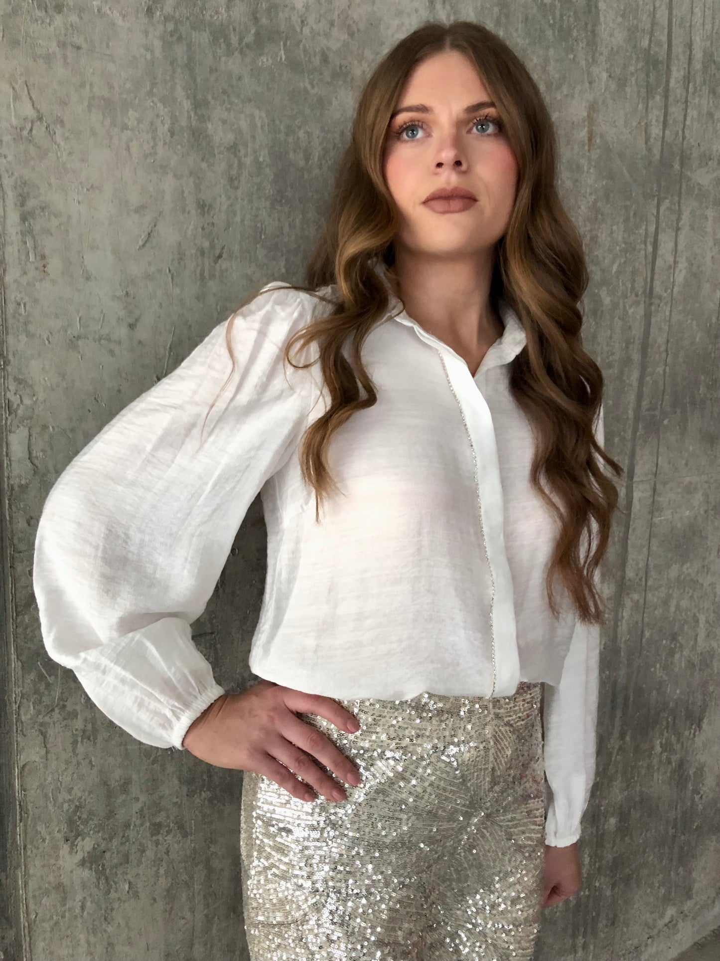 IHRHINES Blouse white with rhinestones