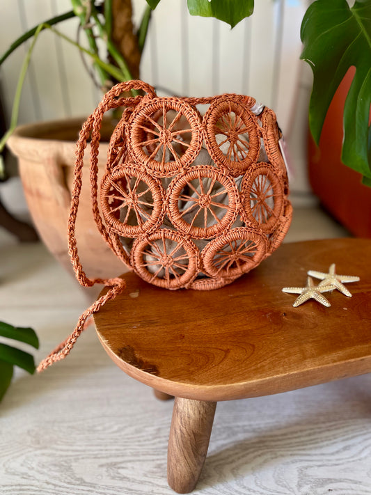 Orange rattan mini bag with strap