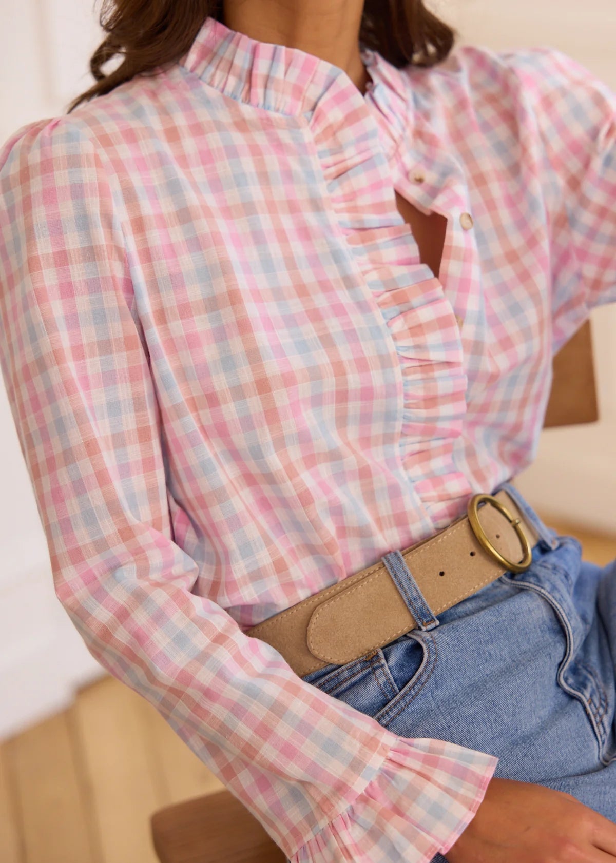 Joan chequered pink blouse