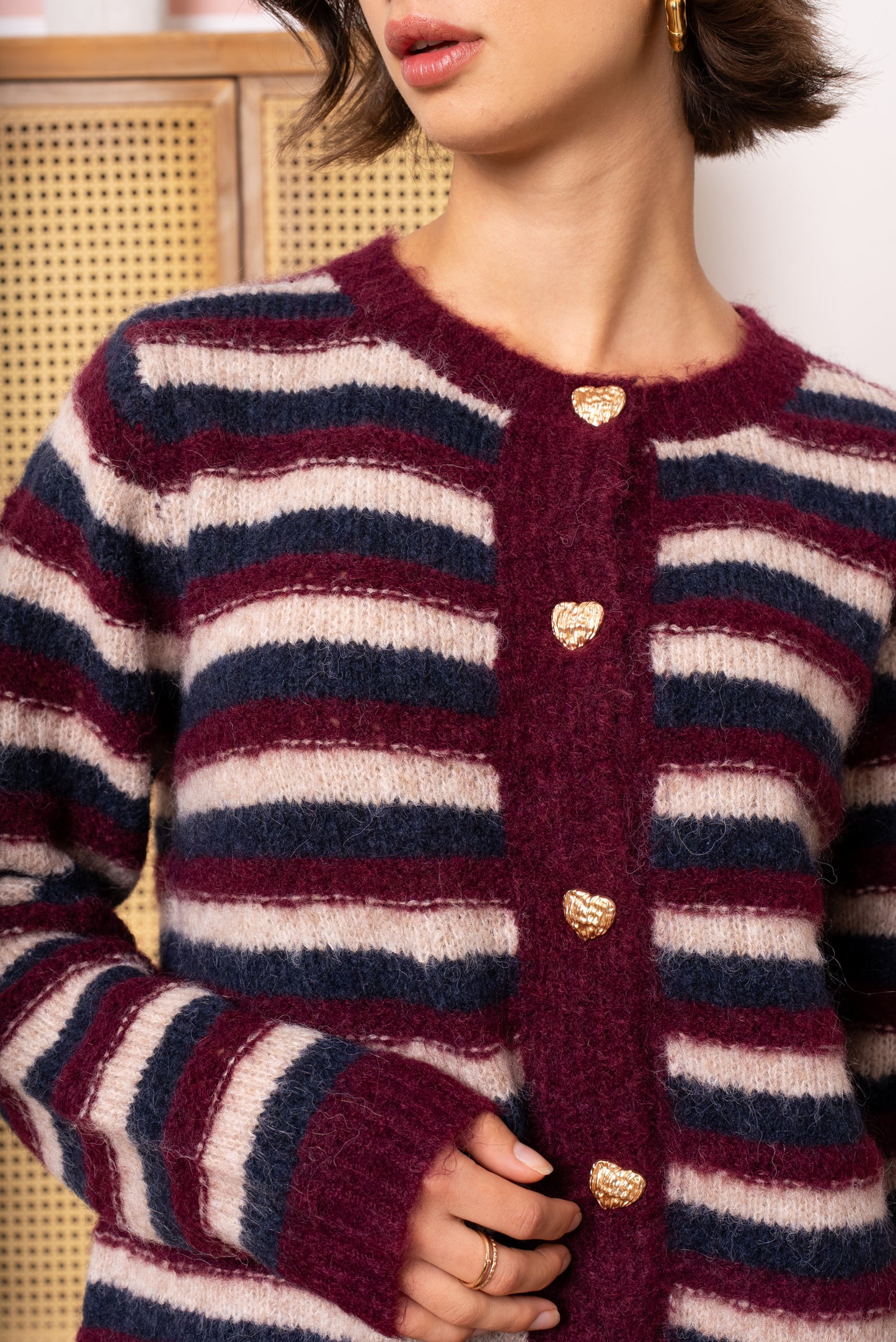 Eve gold heart button striped cardigan