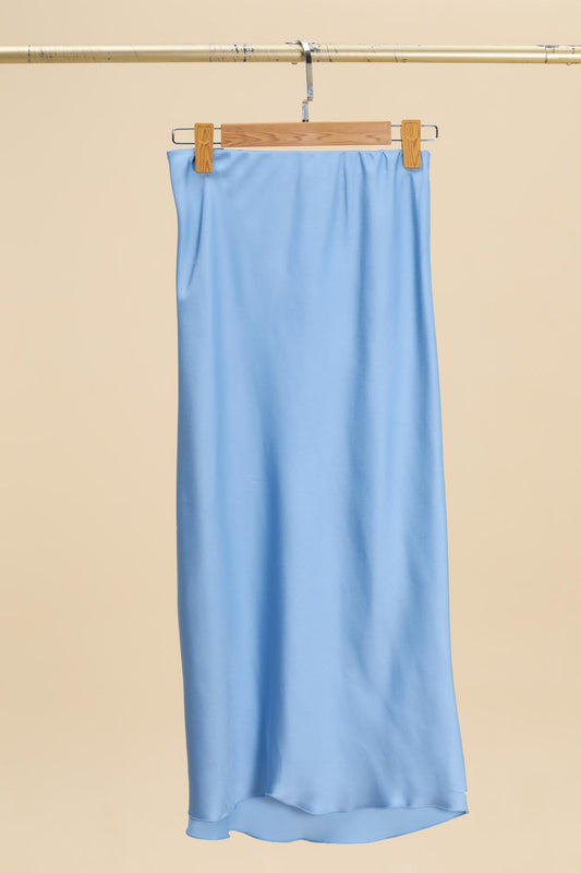 Powder blue satin slip skirt