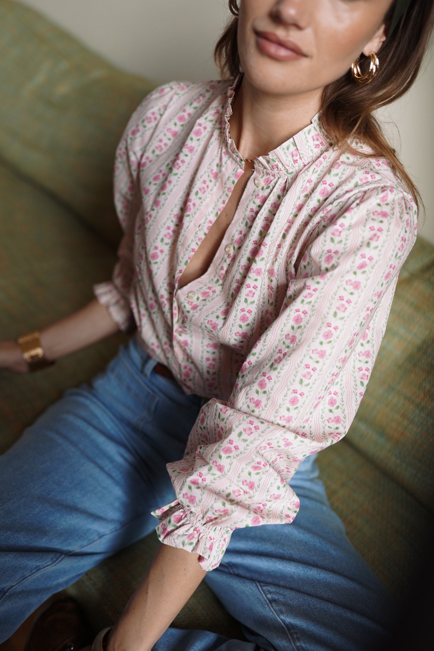 Preorder Grace pink ditsy floral blouse