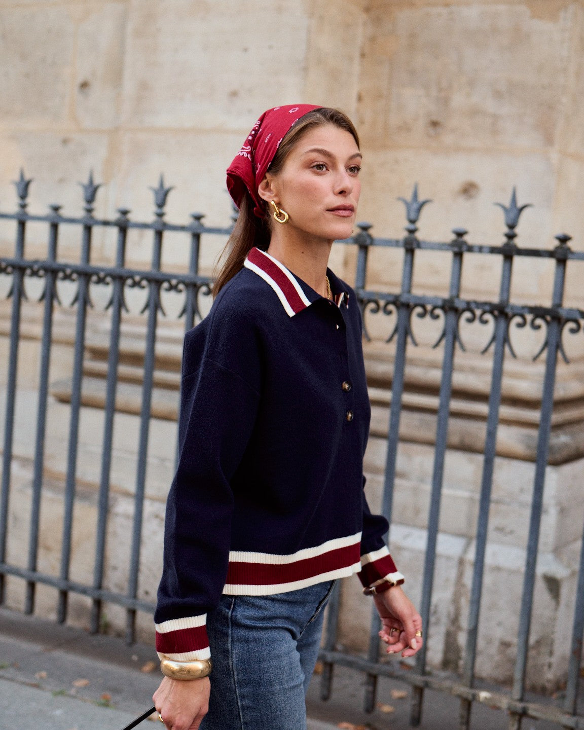 Isla rugby navy and red stripe jumper