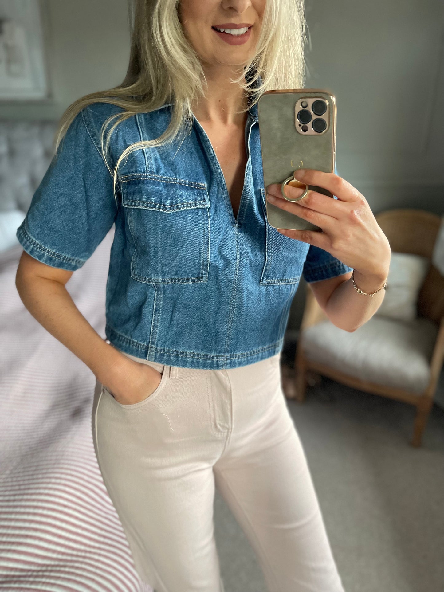 Millie blue denim cropped top