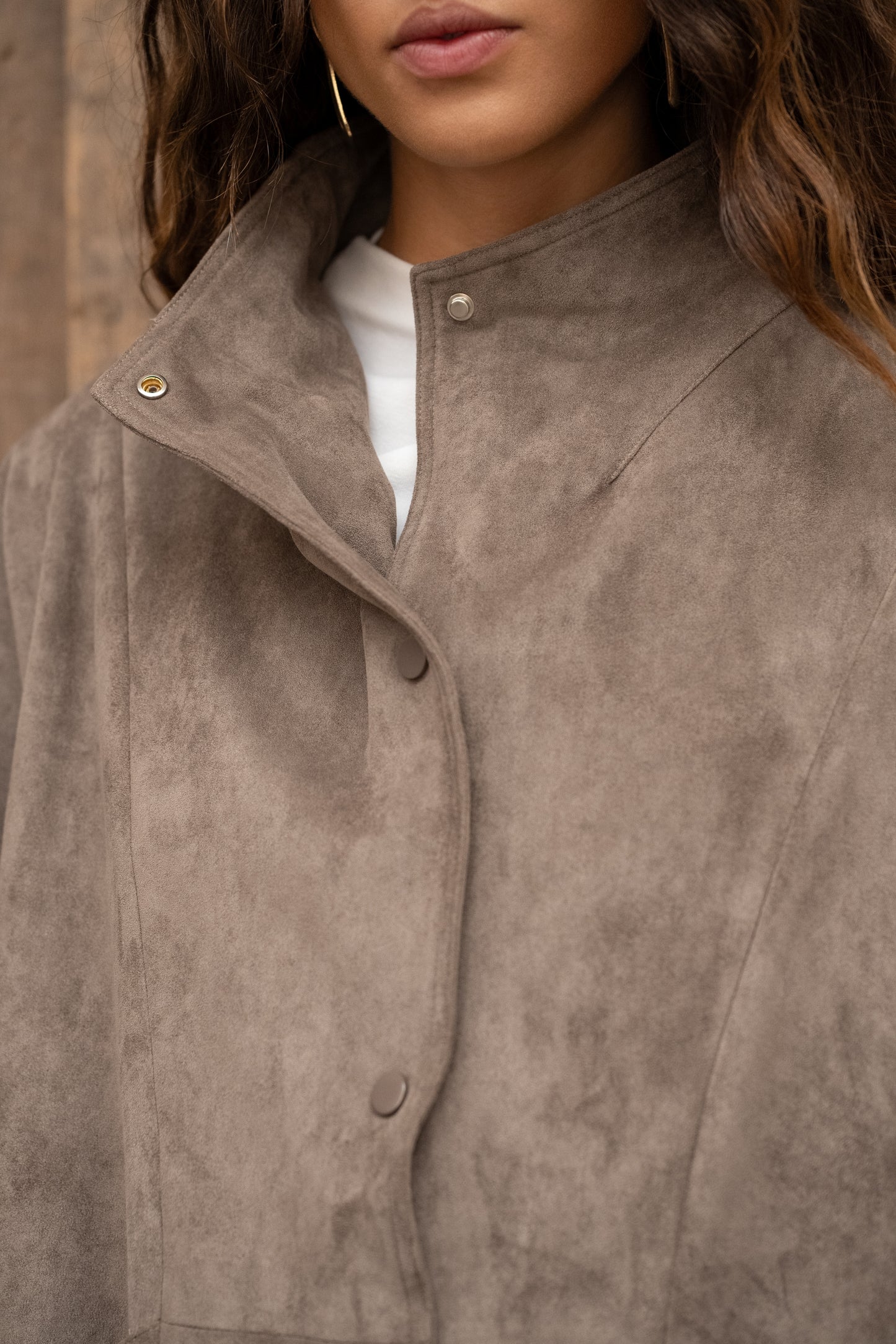 Sofia taupe suede funnel neck jacket