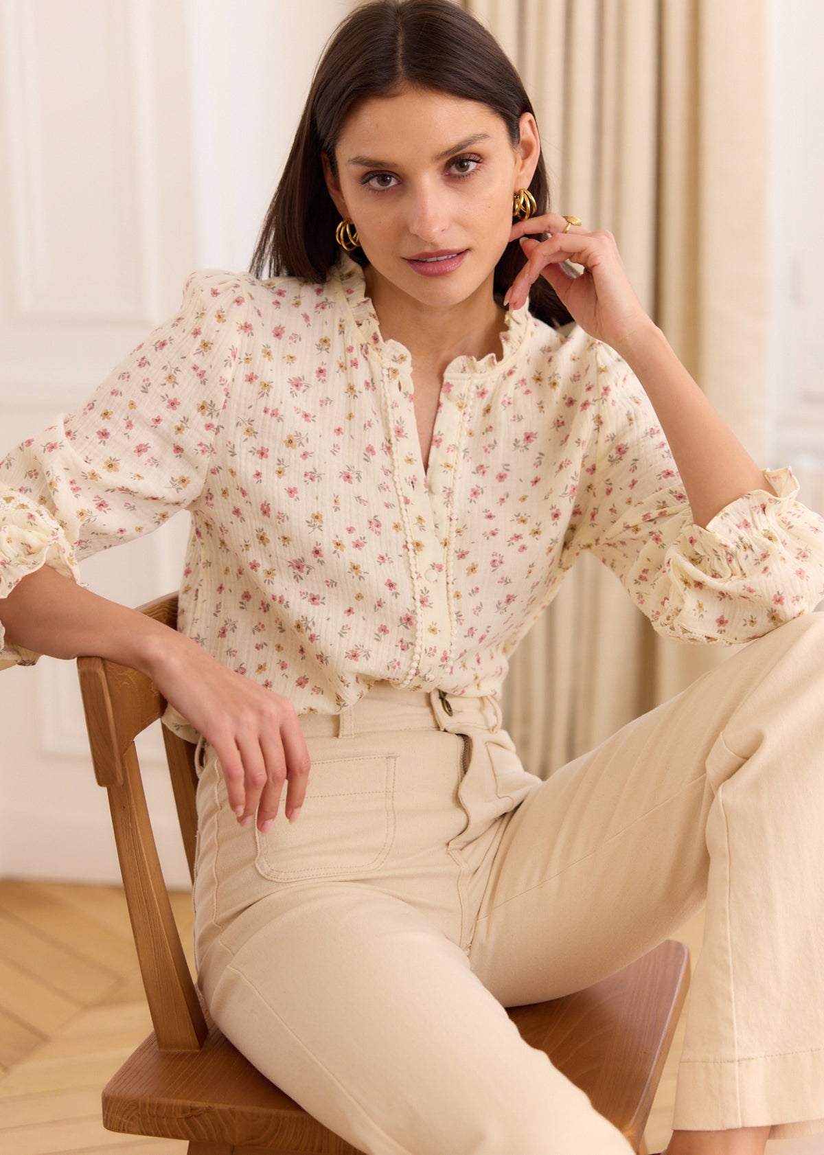 Celeste cheesecloth floral blouse