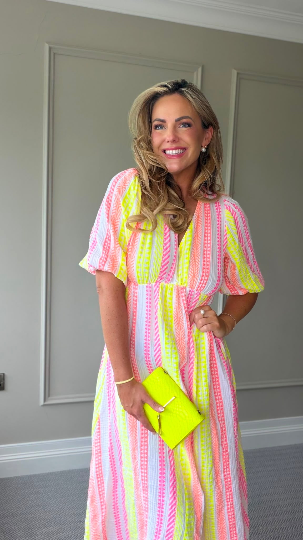 Harper neon yellow stripe midi dress