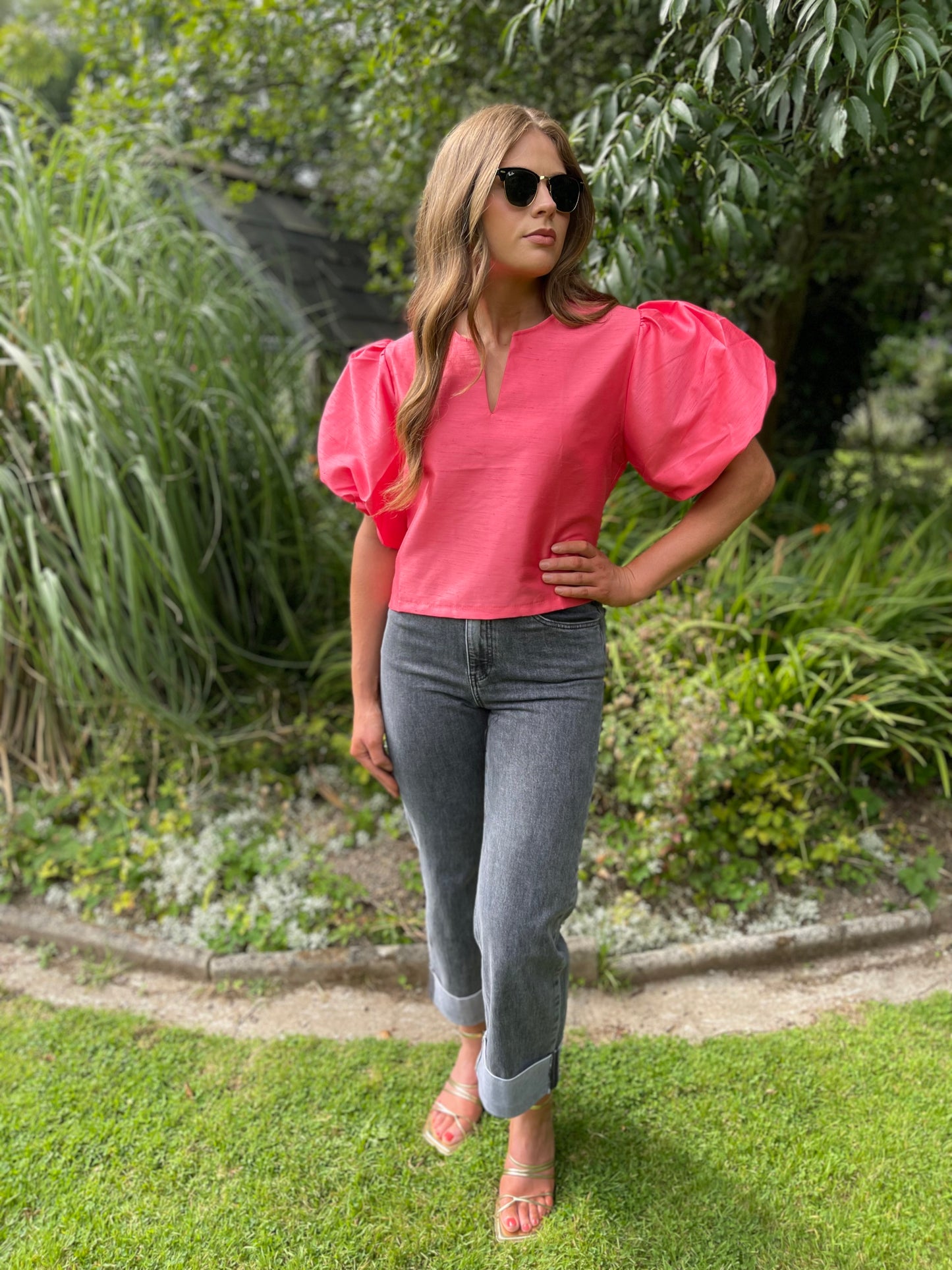 Elenora coral puff sleeve top