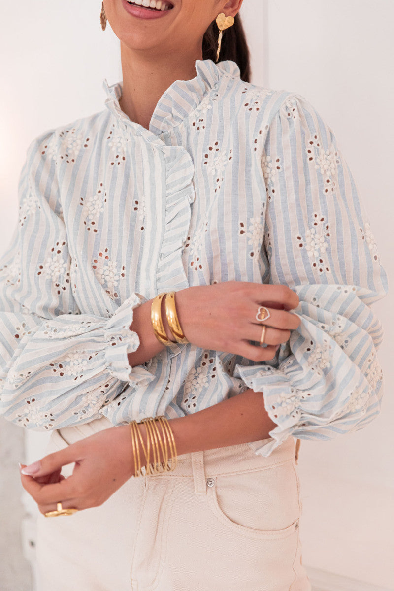 Sandra blue embroidered lace blouse