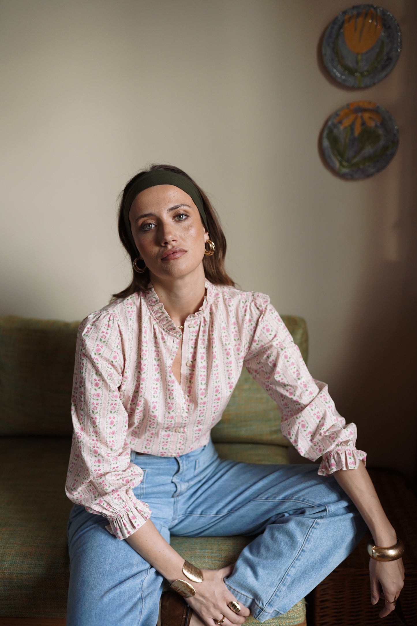 Preorder Grace pink ditsy floral blouse